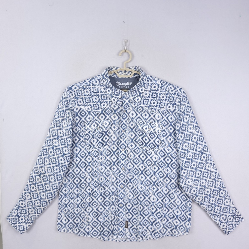 Wrangler Mens Retro Premium Navy & White Southwestern XXL Long Sleeve Snap NEW